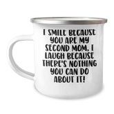 Second Mom Camping Mug, Gifts from Friends to Second Mom, Funny Quote, 12 oz Stainless Steel, Enamel Finish, Graduation Unique Gifts - Image 1